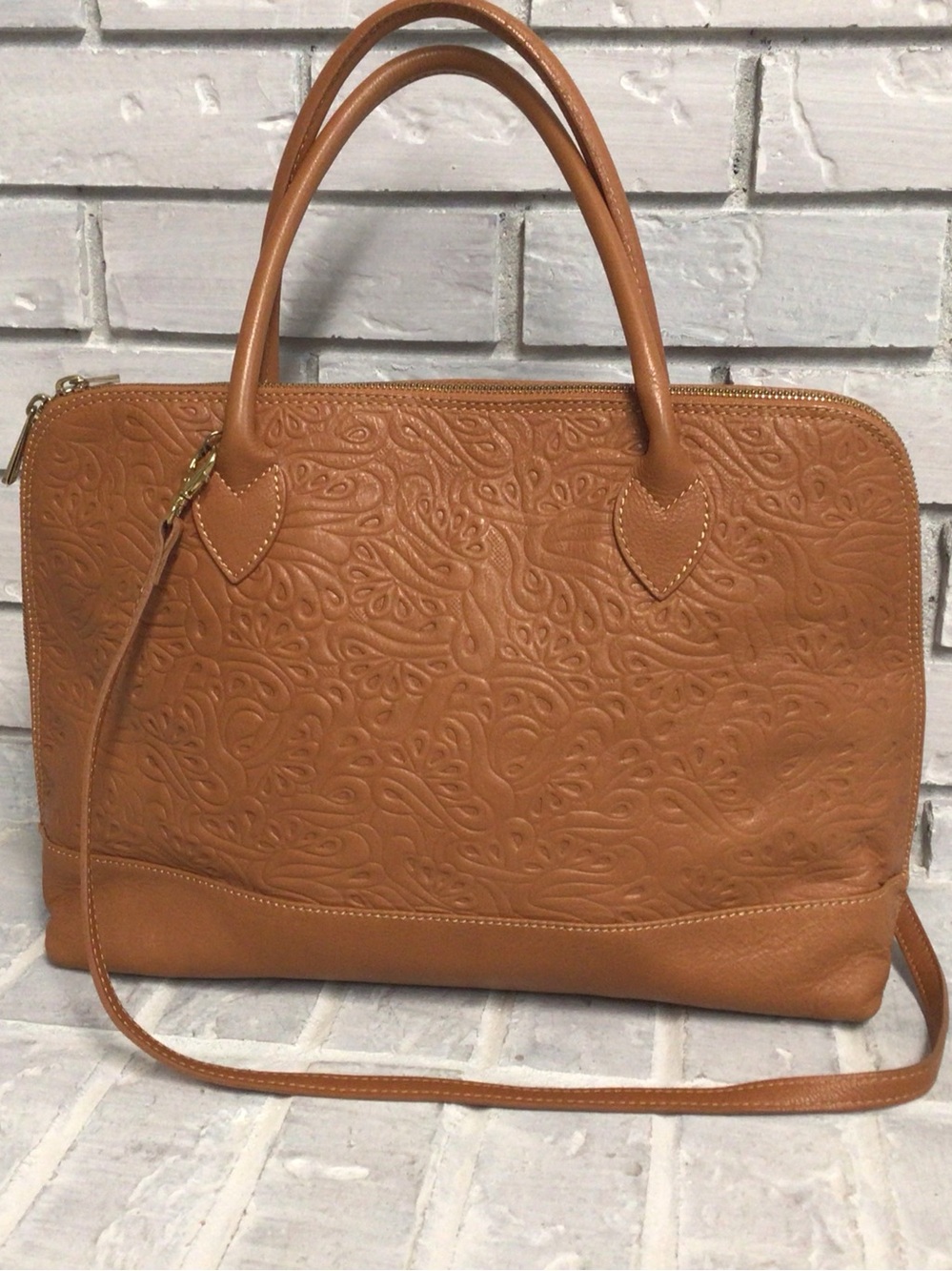 BORSE IN PELLE  Italian leather Tote/Shoulder/Crossbody bag in Cognac EUC